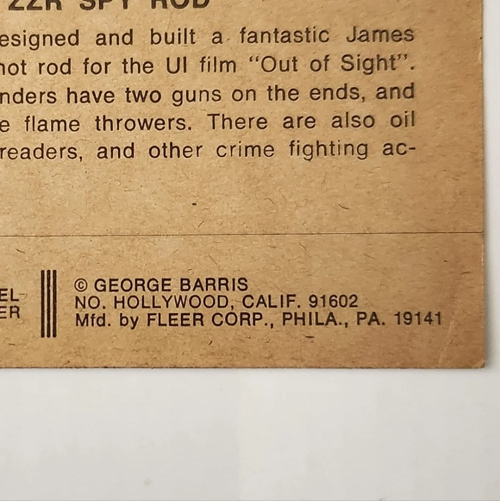 1974/1975 Fleer George Barris Kustom Cars Series 1 ZZR - Spy Rod Sticker Card Vn